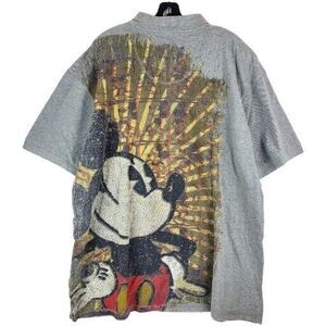 MICKEY MOUSE Polo Shirt Adult XXL Gray DISNEY Oversized Graphic Print Casual